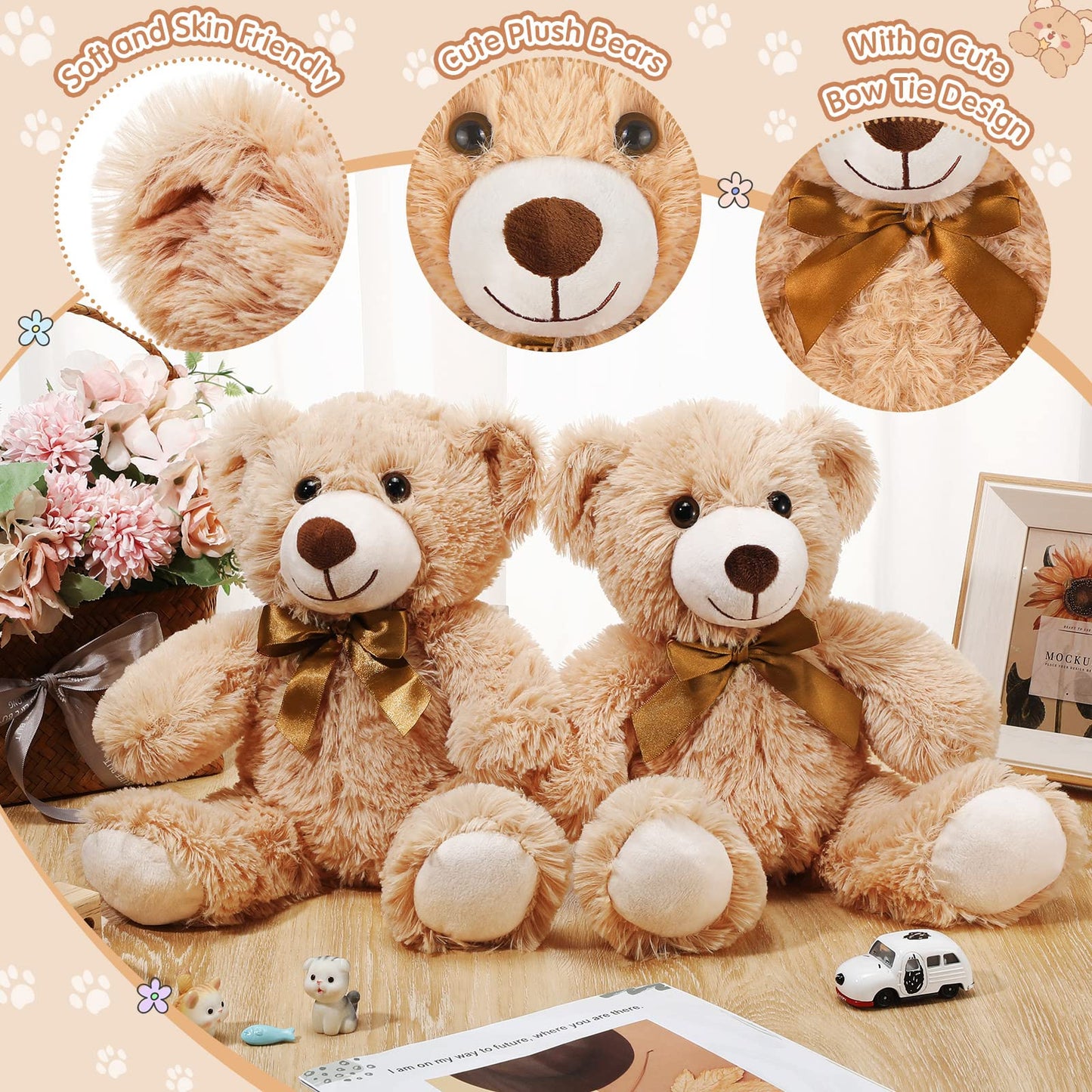 Hydren 36 Pcs 14 Inches Stuffed Bears Animals Plush Toys Bulk Soft Cute Small Shaggy Bear For Baby Shower Birthday Gifts Wedding