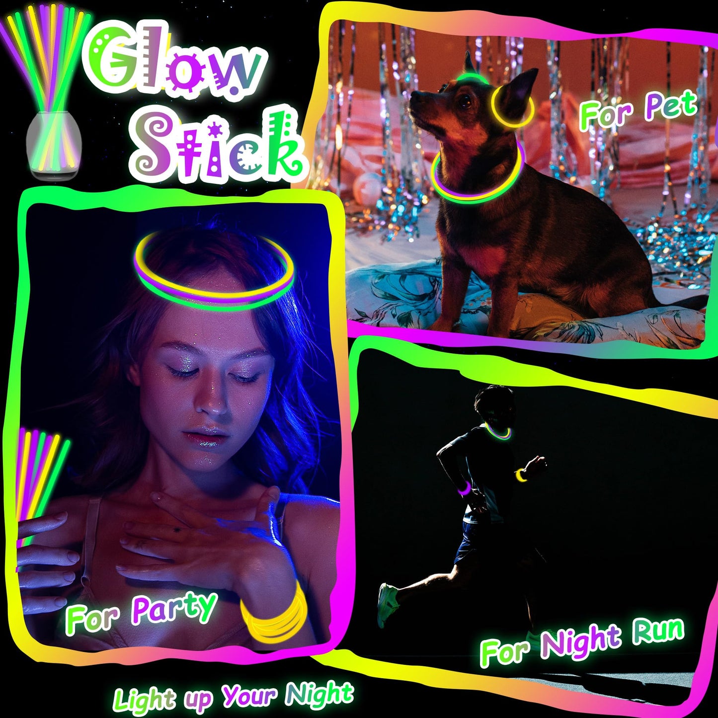 150 pk 8 Green Yellow Purple Glow Sticks Bulk Party Favors, Light up Glow Necklaces & Bracelets in the Dark Party Supplies For C