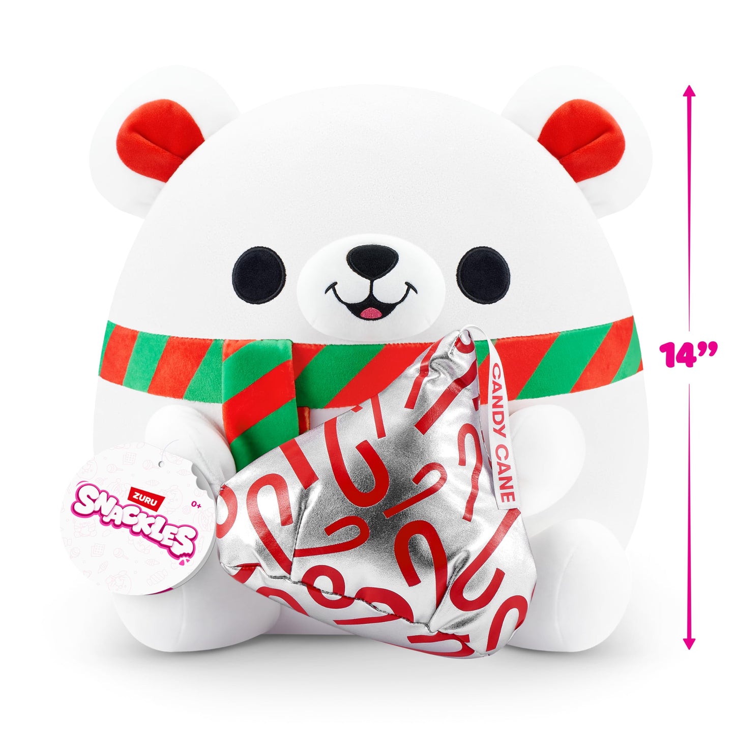 Snackles Christmas Polar Bear & Kisses 14 Inch Plush By Zuru, Ultra Soft Plush, Collectible Plush With Real Licensed Brands, Stuffed Animal, Giftable, Holiday