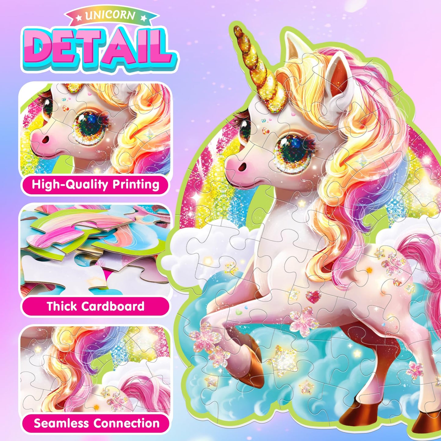 Auntyfey 45 Pcs Unicorn Floor Puzzles For Kids Ages 3-5, Giant Floor Puzzles For Kids Ages 4-8, Kid Floor Puzzles 4-6, Big Large