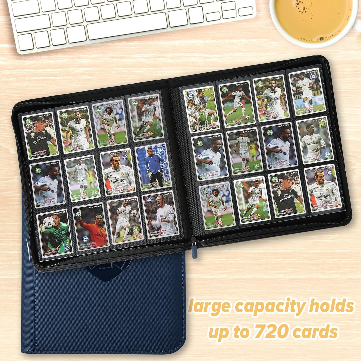 Trading Card Binder 12 Pocket GERMUN PU Cover Card Binder for 720 Cards enhanced Trading Card Holder Folders Double Sided Pocket Card Album for MTG TCG (Blue)