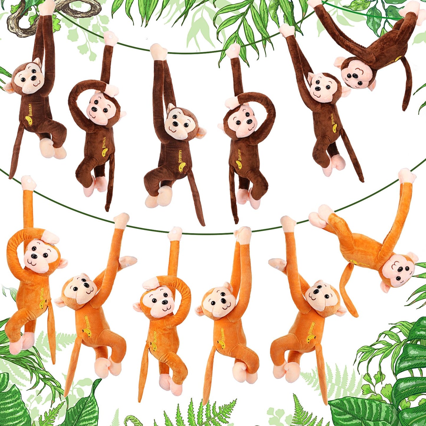 Libima 12 Pack 17.8 Inch Hanging Monkey Stuffed Animals Large Stuffed Monkey Plush Toy With Hook And Loop Fastener Hands Realist