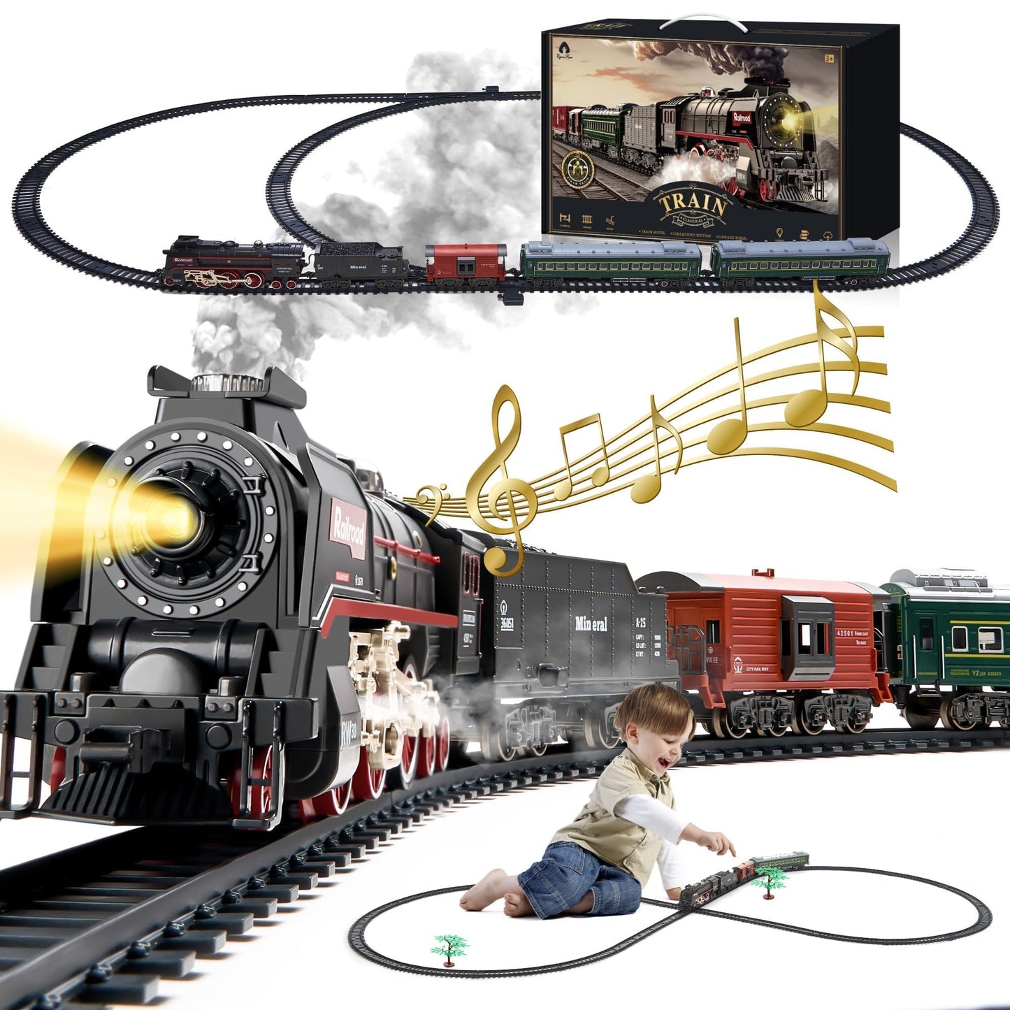 Train Set With More Tracks & Carriages, Luxury Train Toys With Smoke, Light And Sound, Christmas Train Sets For Around The Tree,