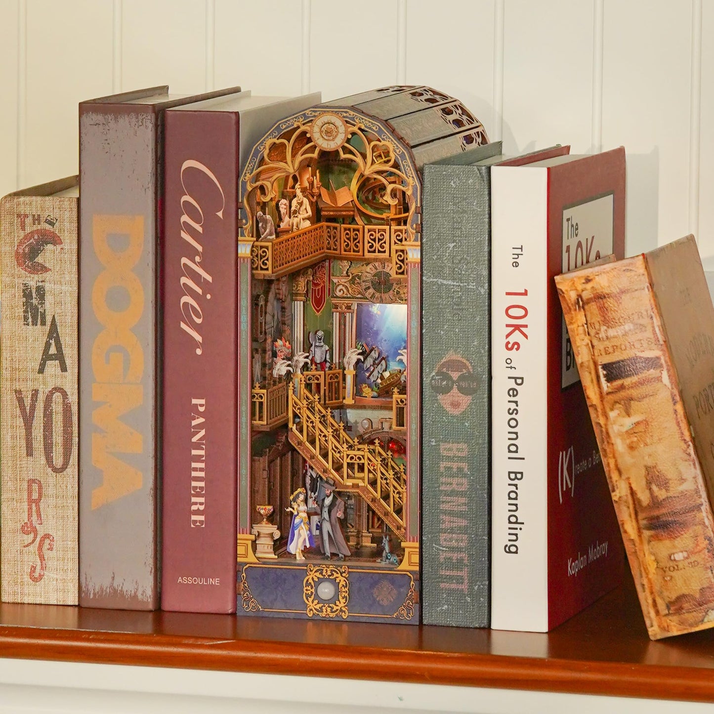 Tonecheer Diy Book Nook Kit For Adults, 3D Wooden Puzzle Bookend Miniature House Kit, Booknook Bookshelf Insert Decor With Dust