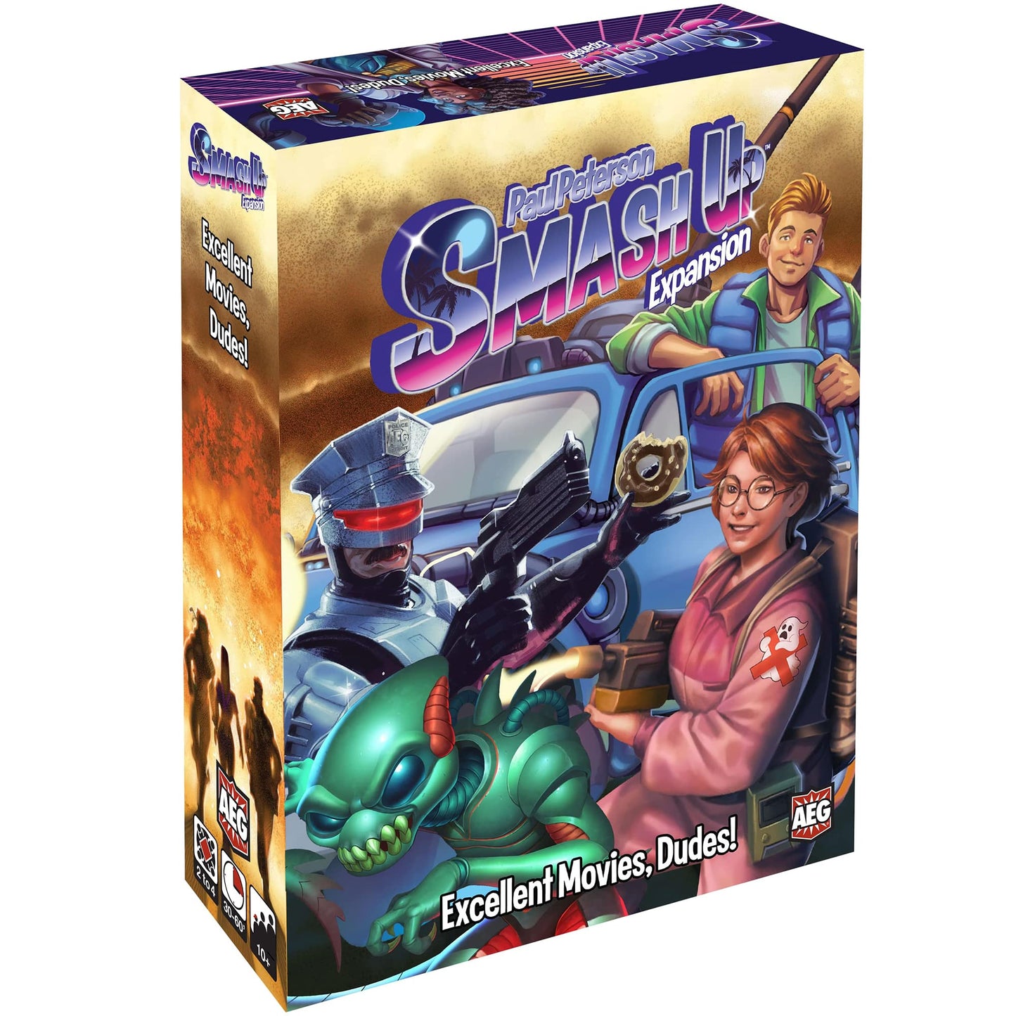 Aeg Smash Up: Excellent Movies, Dudes! Expansion | 80'S Card Game | Action Heroes, Backtimers, Extramorphs, Wraithrustlers | 2-4 Players | Ages 10+