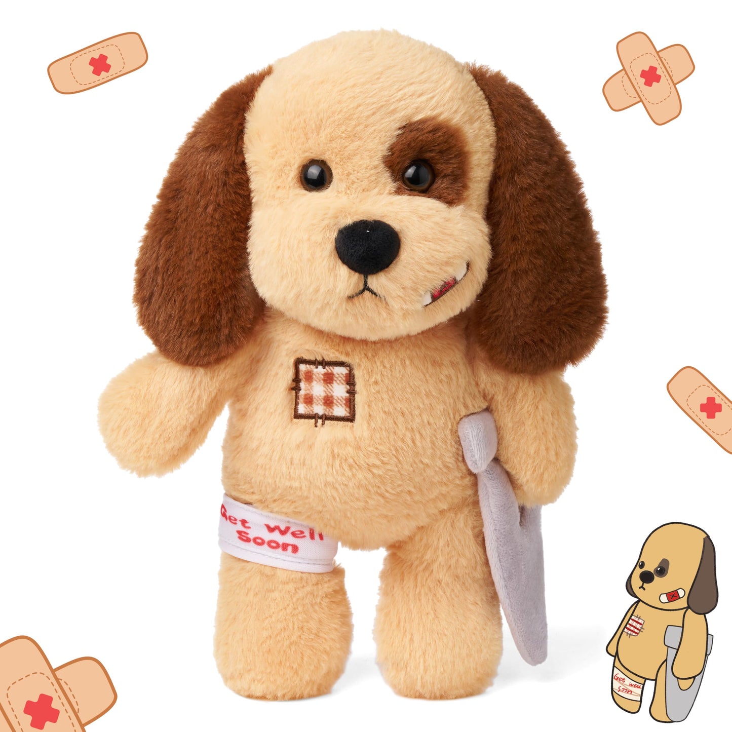 Hopearl Broken Leg Dog Toy, Soft Stuffed Animal Puppy, Comforting Companion, Brown, 12 Inches