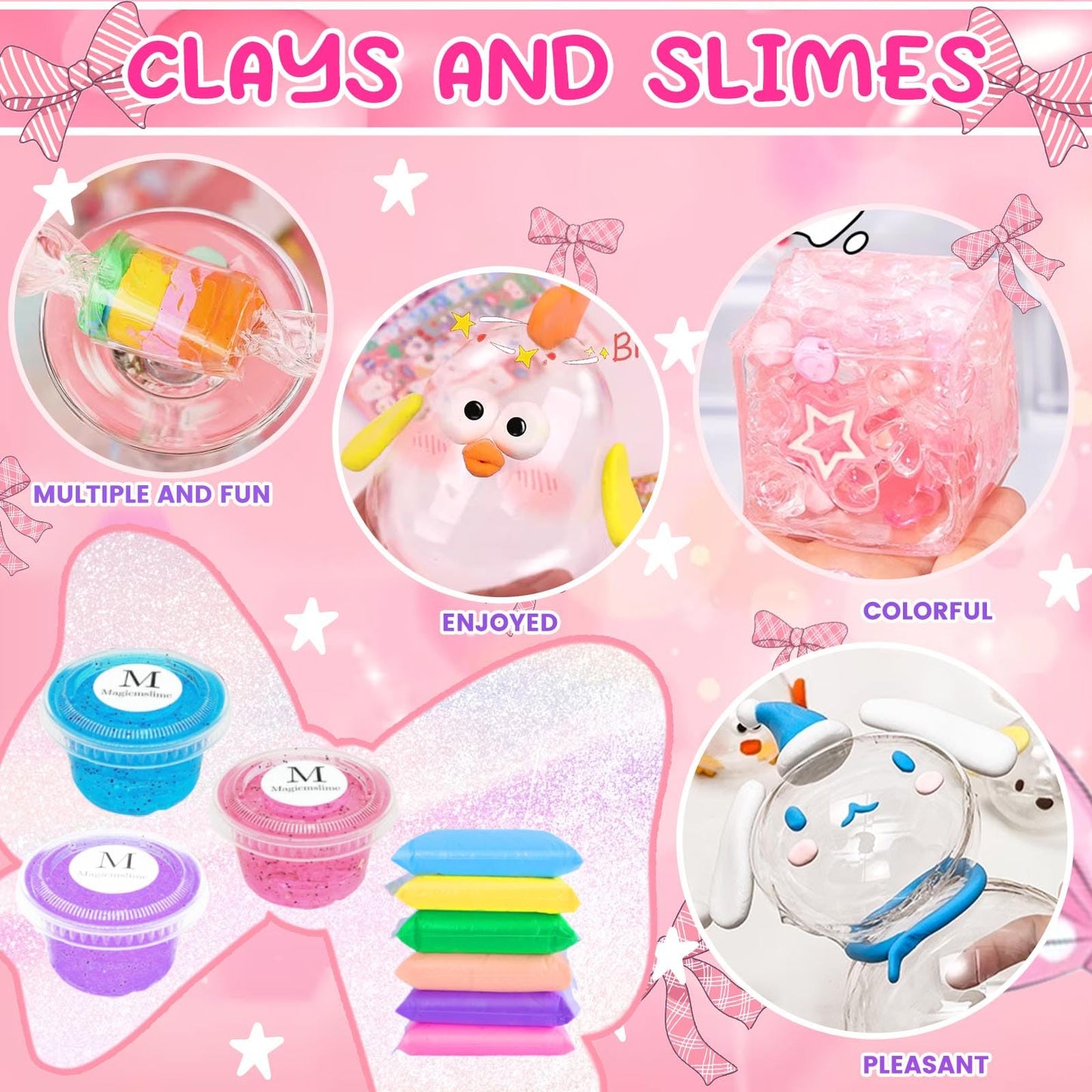 Jimcii Pink Bow Nano Tape Bubble Kit for Kids, Squishy Maker with Box, Plastic, Model Ji-1