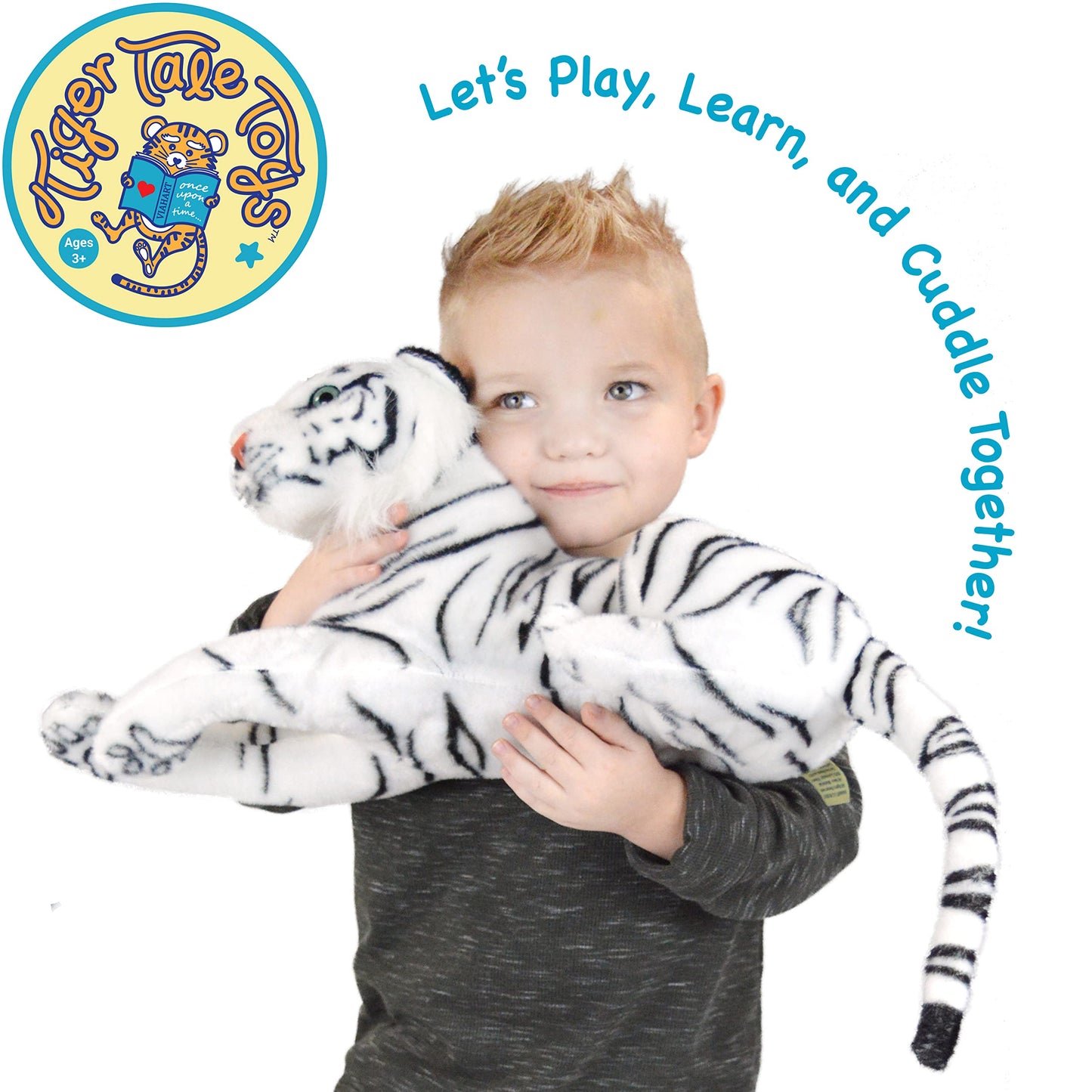 TigerHart 17 Inch White Tiger Stuffed Animal Plush - Multicolor Foam Skull