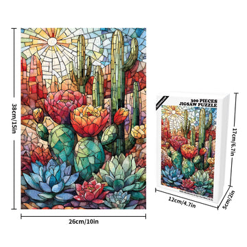 Great Jigsaw Puzzles for mature-themeds 300 Pieces Stained Glass Cactus Puzzles for mature-themeds Toys Gift Family Decoration Kids Puzzle