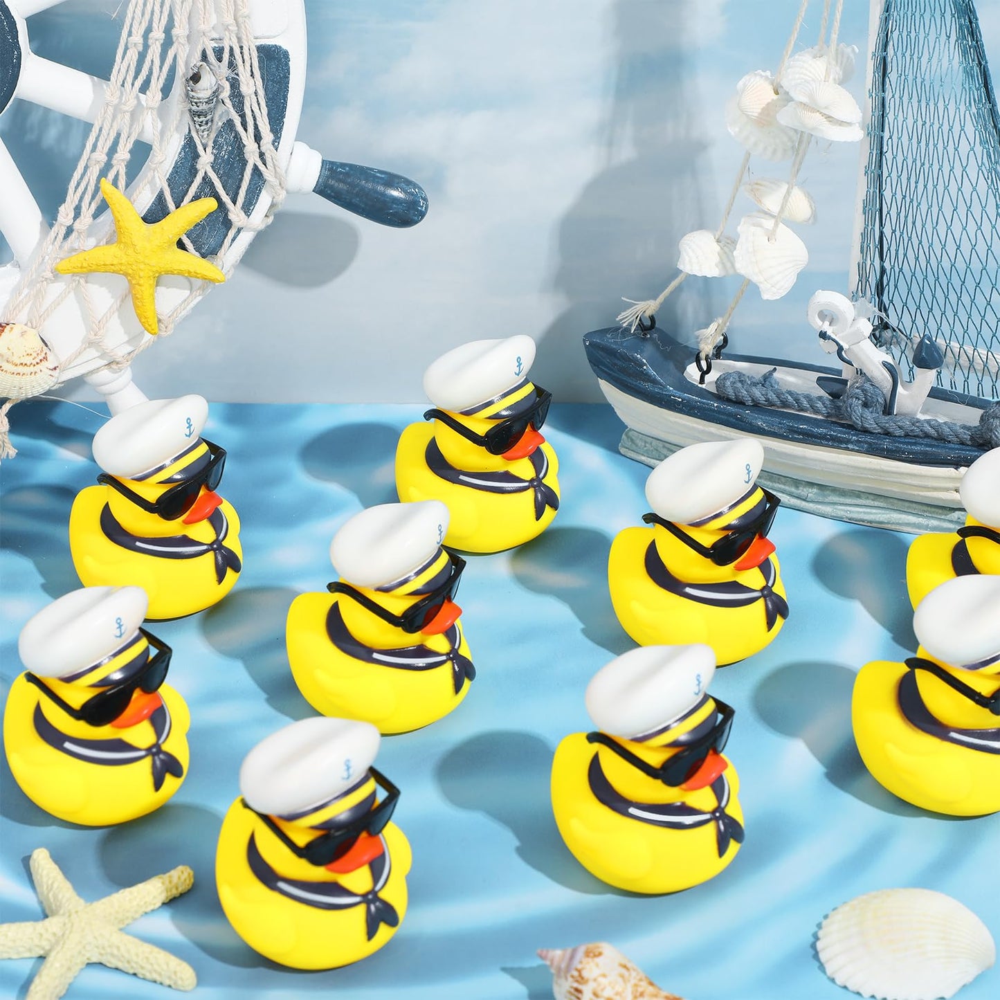 Shappy 24 Pcs Cruise Duck Bulk With Sunglasses Sets 2 X 1.9 X 2.4 Inch Mini Sailing Rubber Ducks Summer Cruise Ship Toy Squeaky Bath Party Toy Duckies For Birthday Party Favors (Yellow)