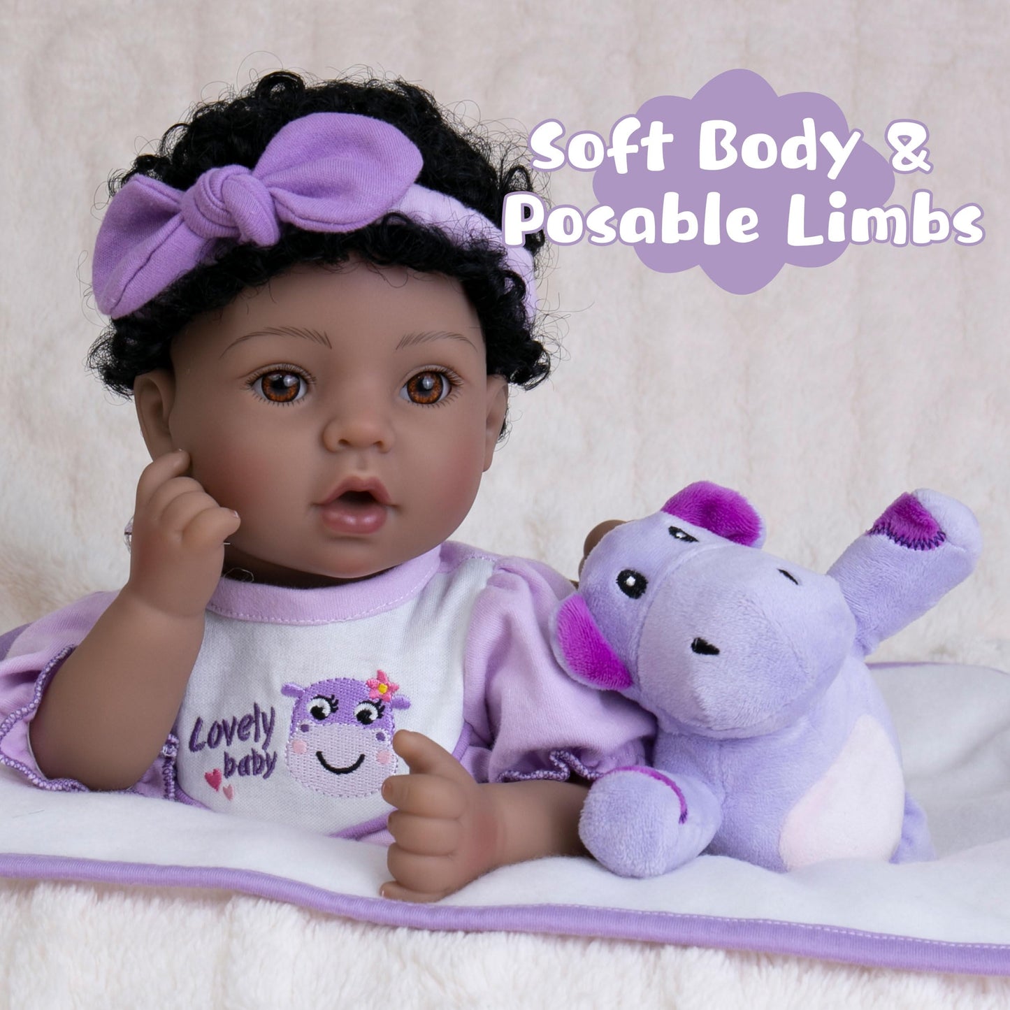 Ekokiz Reborn Baby Doll, 18-Inch Lifelike Baby Dolls American African Baby Girl Soft Cloth Body Newborn Baby Dolls With Clothes