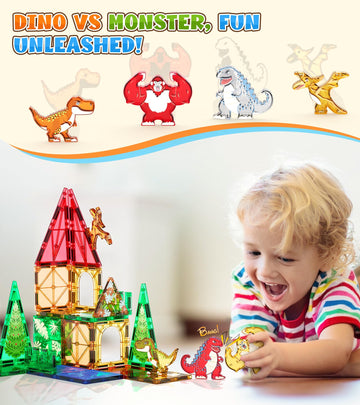 Dinosaurs Toys Magnetic Tiles For Kids 3-5, Dino,King Kong And Godzilla Animals World Construction Tile For Toddlers Ages 5-7, Magnet Building Blocks For Boys Girls Ages 3+ 4-8 8-12 Year Old