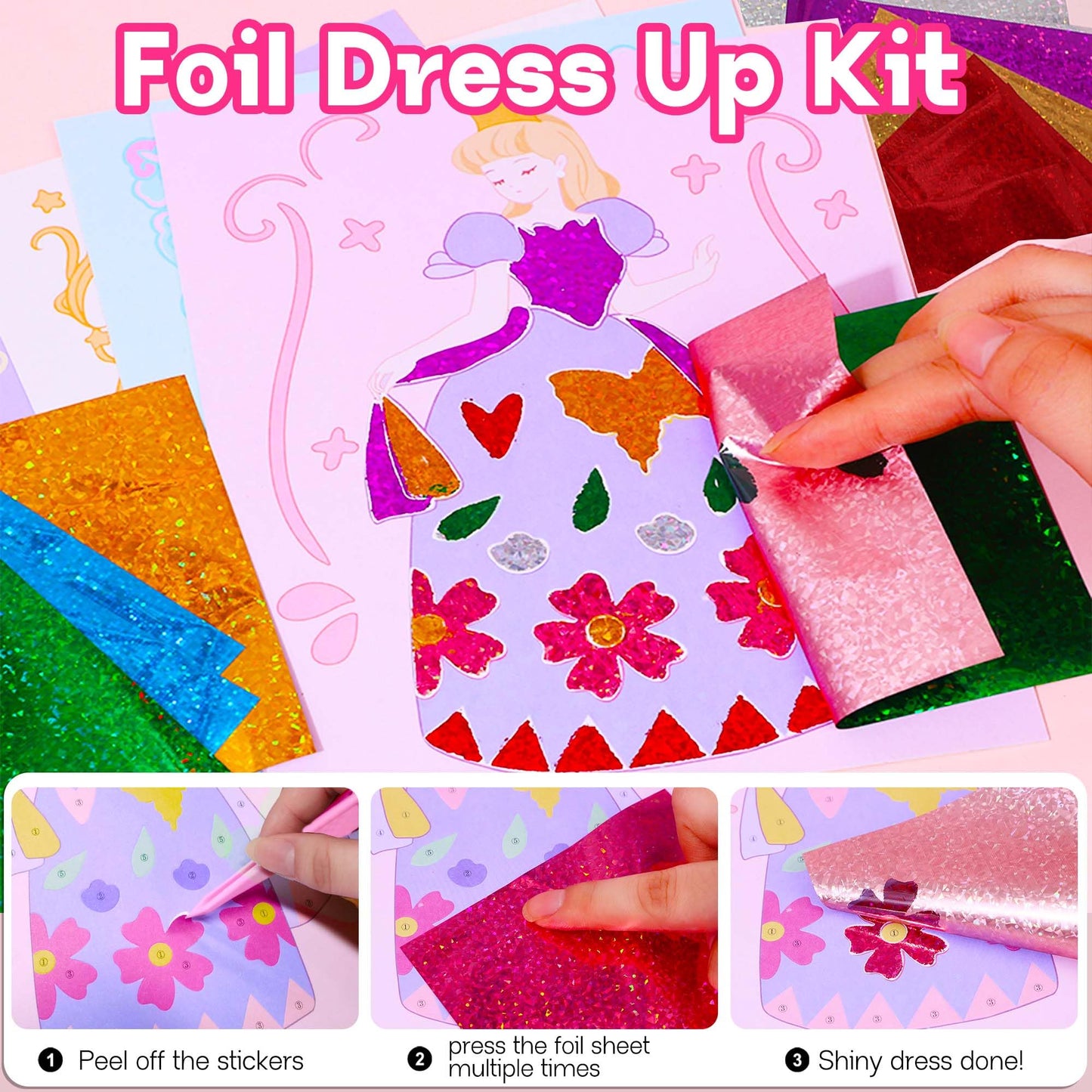 iGetooy 4-in-1 Dress Up Game Set - Princess Fantasy Makeup Kit, Pretty Princess Game, Girls Toy Kit with Diamond Painting & Dres