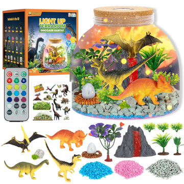 Light Up Terrarium Kit For Kids — Build A Prehistoric Dinosaur Habitat | Dinosaur Toys For Kids, Science Kits, Arts And Crafts For Kids, Boys Toys Ages 4+, Kids Gifts