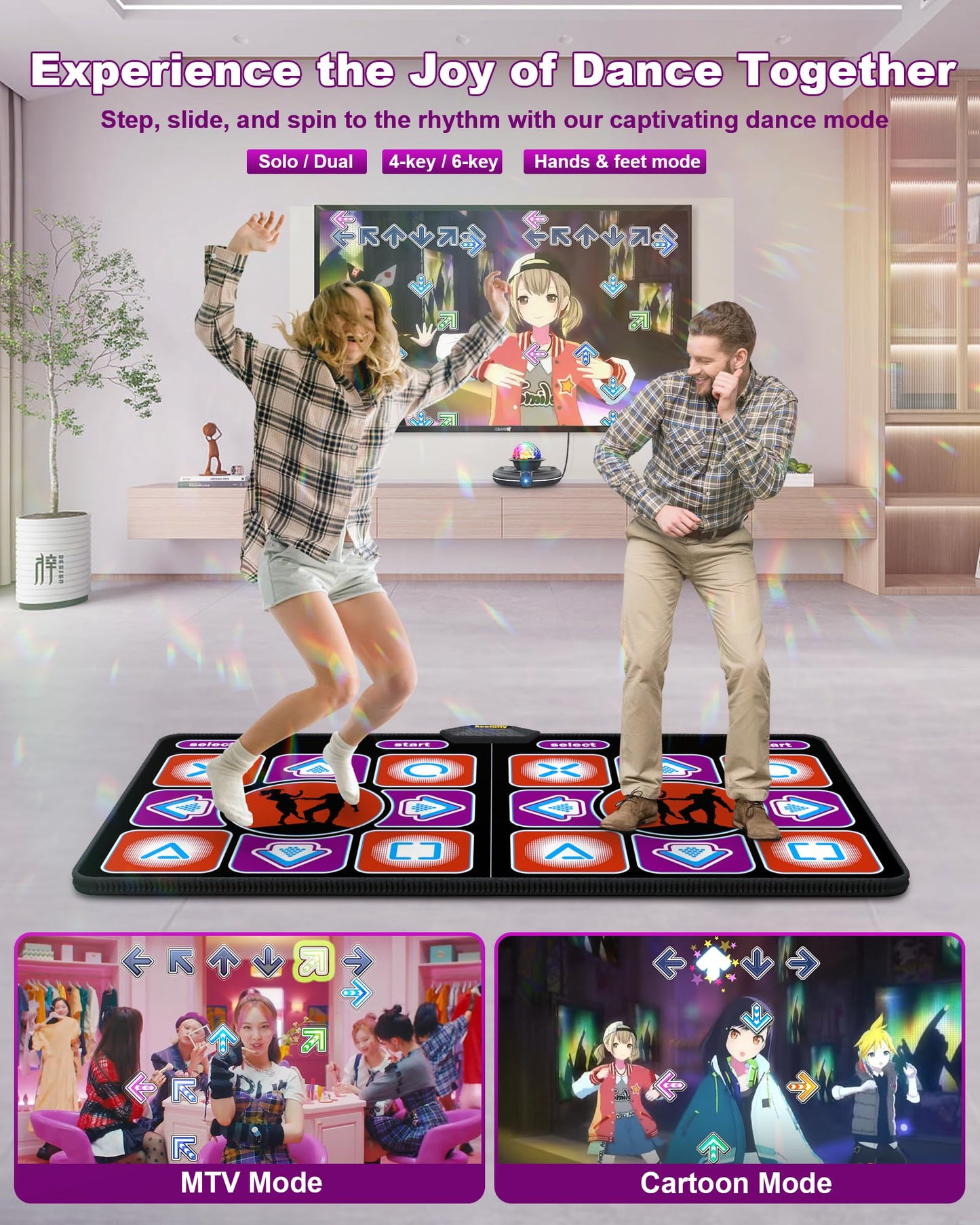 Acelufly Double Dance Mat - Wireless Electronic Dance Mat For Tv With Camera, Anti-Slip Fitness Dance Pad For Kids & Adults, Dance Game Mat Toy Gift For 3-12 Year Old Girls & Boys (Black)