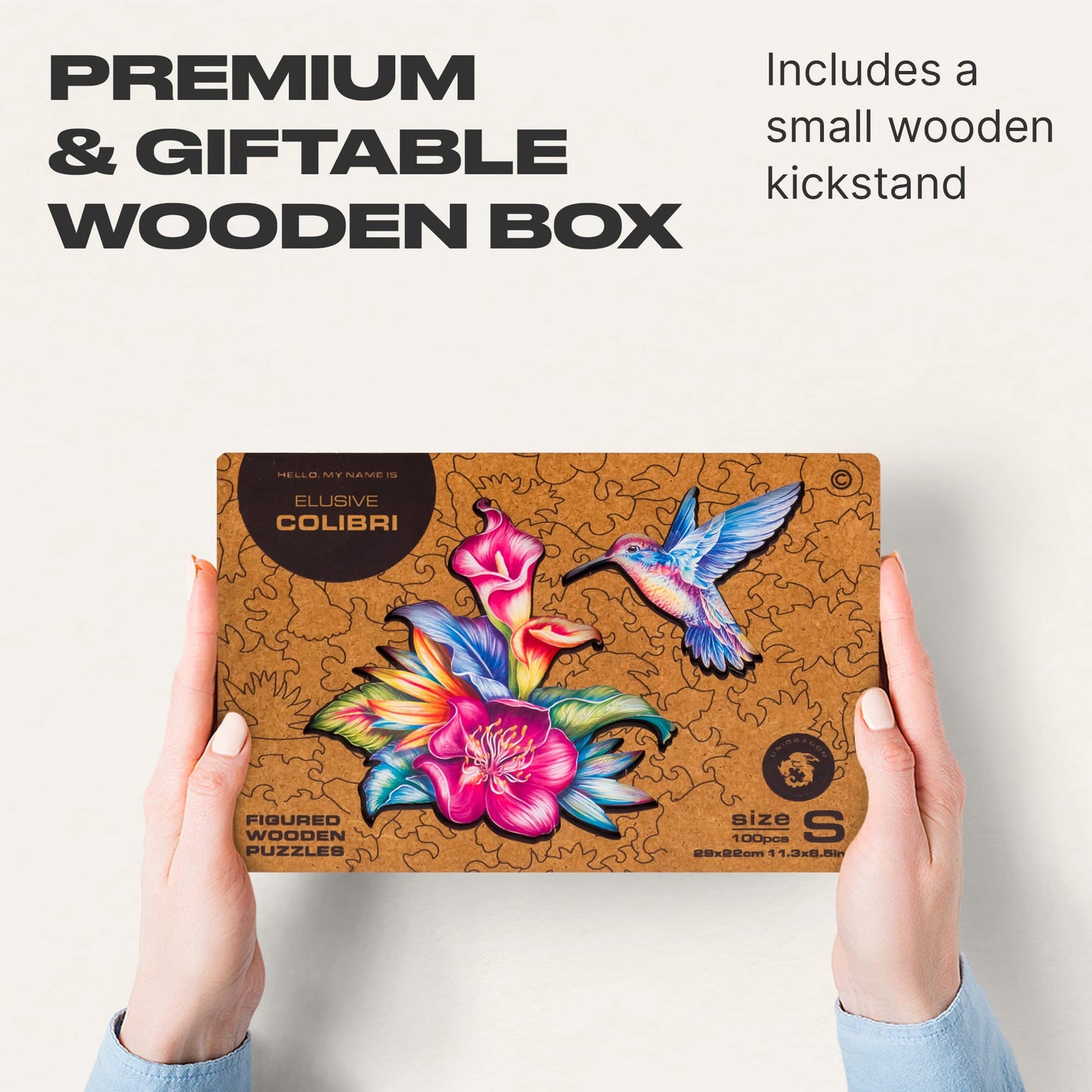 Unidragon Original Wooden Jigsaw Puzzles - Elusive Colibri, 100 Pcs, Small 11.3''X8.5'', Beautiful Gift Package, Unique Shape Be