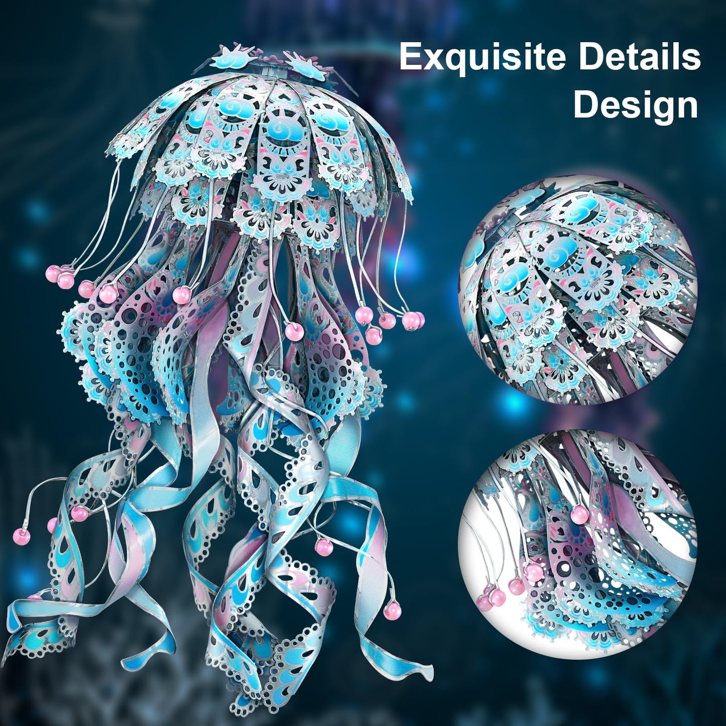 Piececool 3D Puzzles For Adults, Jellyfish Night Light With Usb Plug, Ocean Animals 3D Metal Model Building Kits, Diy Assembling Arts And Crafts