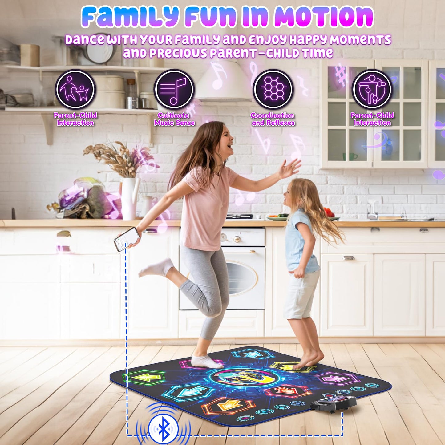 Dance Mat, 2024 Light Up 8-Button Dance Pad With Wireless Bluetooth, Flowing Light Control System With Stands, Kids Music Toys B