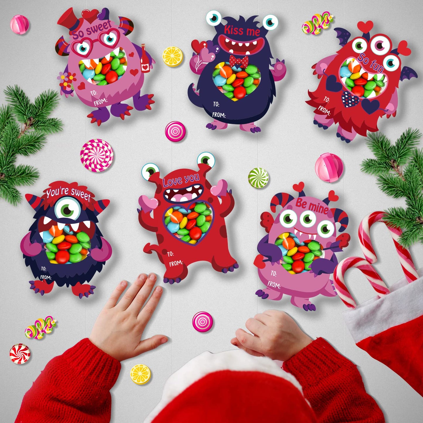 40 Sets Valentines Day Cards for Kids, Monster Happy Valentines Cards for Kids, Unique Valentines Gifts for Boys and Girls, Fun