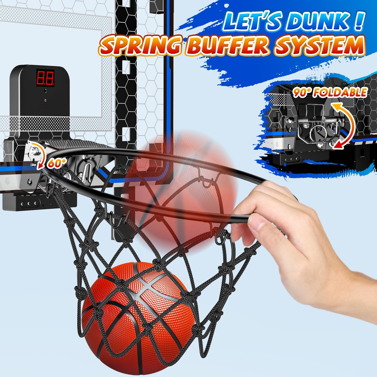 Hoperock Indoor Basketball Hoop Toys For Kids, Adjustable Height Basketball Hoop Over The Door, Mini Hoops With Scoreboard, Basketball Toys Christmas Birthday Gifts For Boys Age 4 5 6 7 8 9 10 11 12+