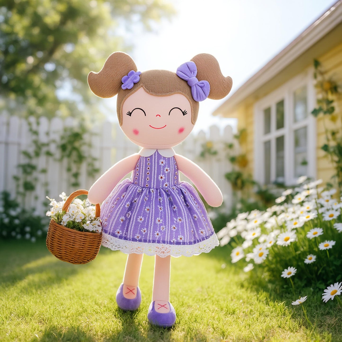Gloveleya Baby Girl Gifts Soft Plush Doll - Lavender Daisies 16 Inch Cuddle Toy with Basket Collectible Keepspirit-inspired flavor Birthday Easter Baby Shower Christmas for Girls