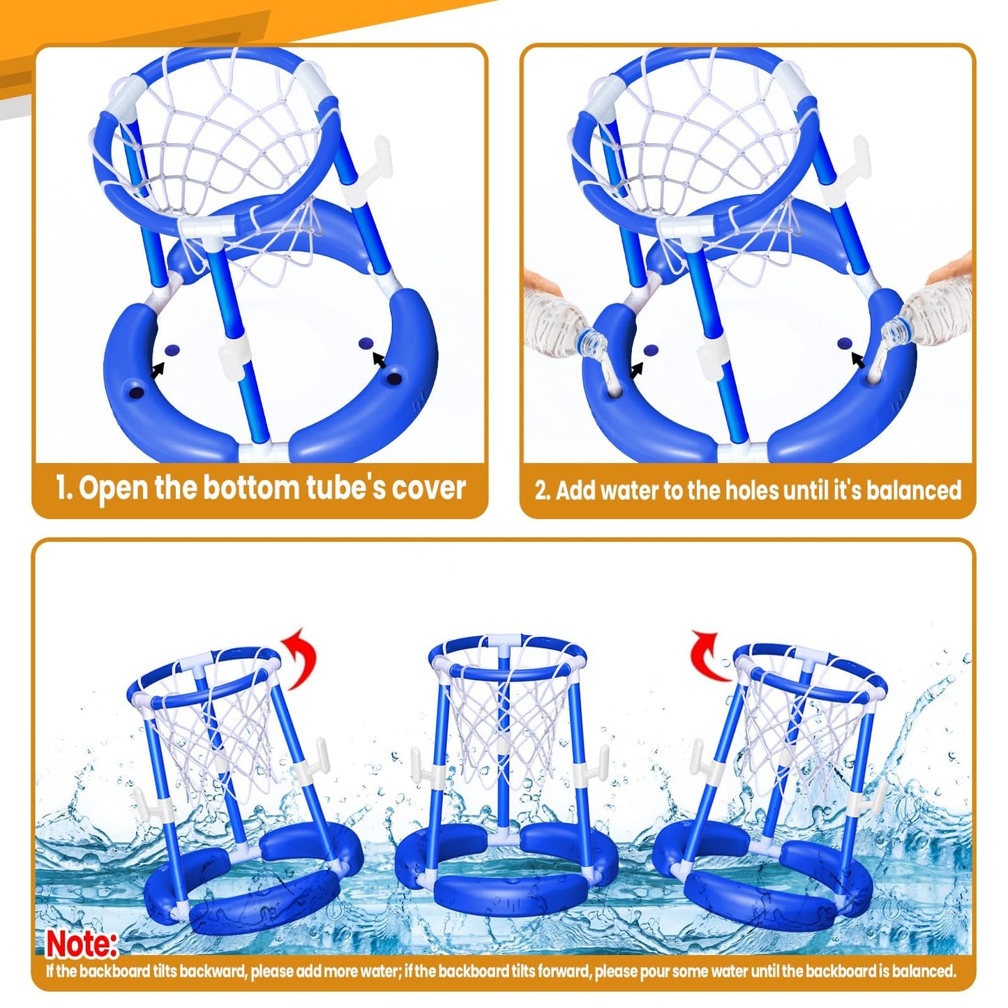 SpringFlower Pool Basketball Hoop, Summer Swimming Pool Floating Basketball Pool Toy, 2 in 1 Kids & Adults Summer Pool Outdoor P