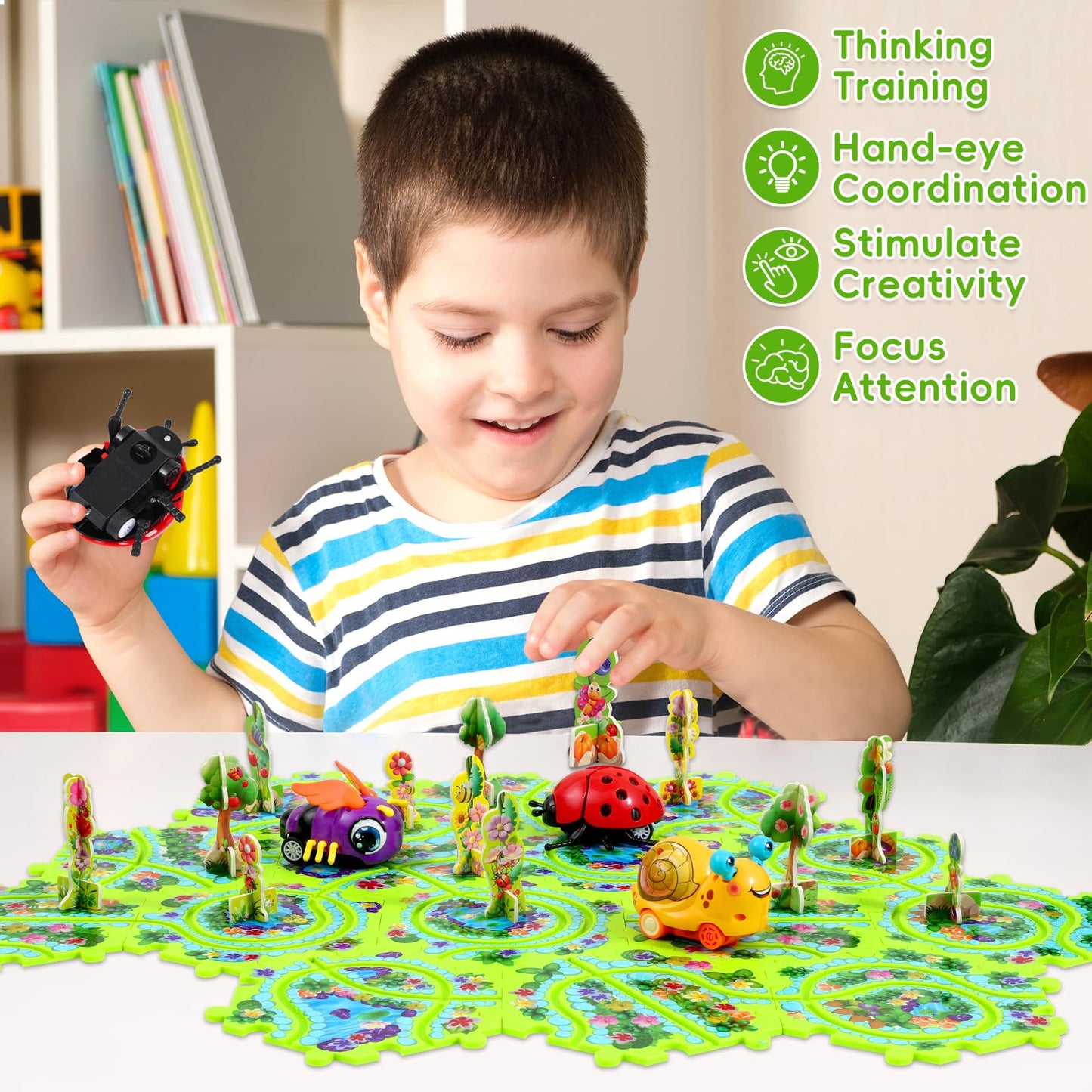15Pcs Puzzle Racer Kids Car Track Set For Kids, Race Tracks For Toddlers Ages 3-8, Puzzle Track Car Play Set, Educational Puzzle
