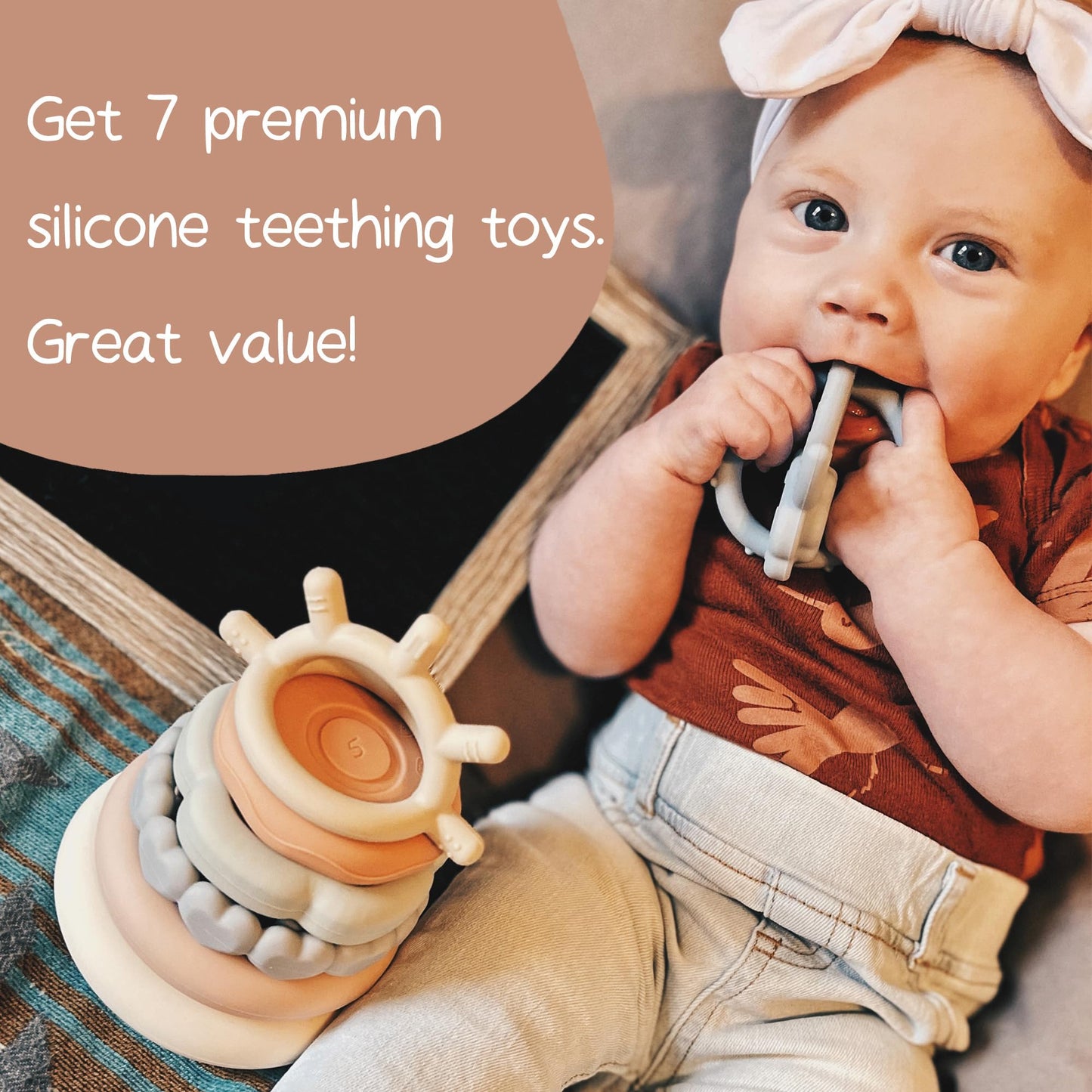Moonkie Stacks Of Circles Soft Teething Toy | Educational Learning Baby Toy | Stacking Ring Toys For Babies Boy And Girl | 7 Piece Teethers Set