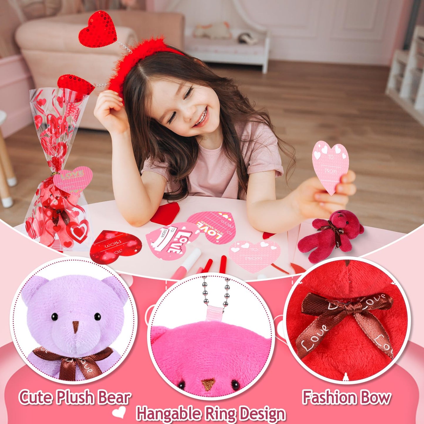 Zonon 144 Pcs Valentine'S Day Mini Stuffed Bear Bulk Bear Toy With Gift Bags Heart Cards 4.72 Inch Plush Stuffed Tiny Bears Vale