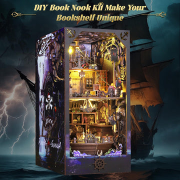 Spobot DIY Book Nook Kit Booknooks Bookshelf Insert Decor Miniature House Kits with Sensor Light 3D Puzzles Wooden Dollhouse Art