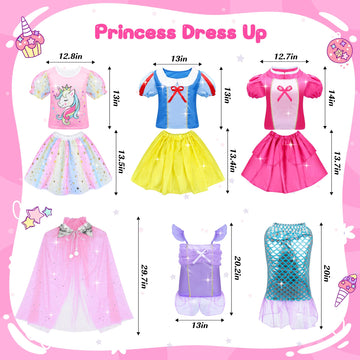 16 Pcs Princess Dress Up Clothes for Little Girl Role Play Costume Gift Set, Princess Mermaid Pretent Play Outfit Toys for Toddl