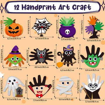 WATINC Halloween Handprint Art Craft - Halloween Pumpkin Witches Zombie DIY Craft Kit, Bats Spiders Themed Hand Print Arts Suppl