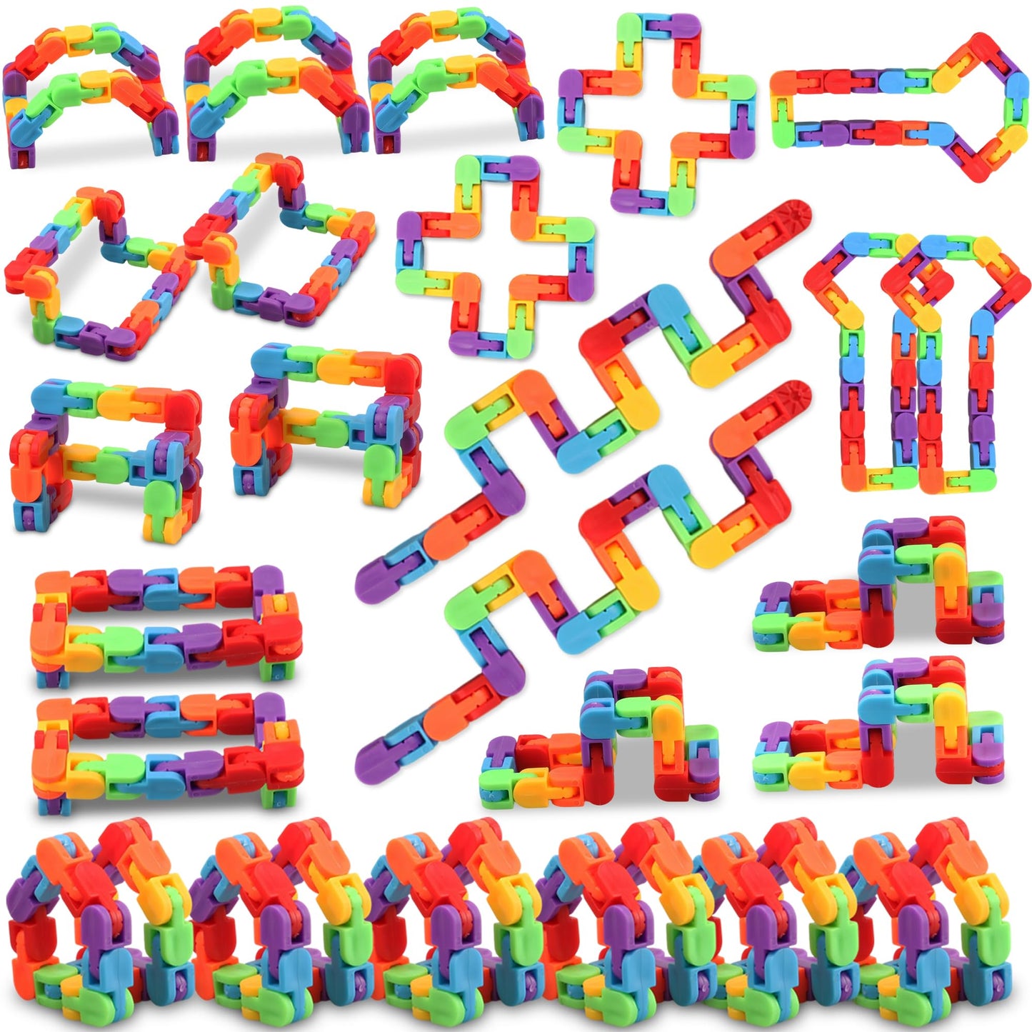 24 Pack Fidget Toys Bulk, Snap and Click Wacky Tracks Fidget Toy, Sensory Puzzles, Rainbow Party Favors, Classroom Rewards, Stoc
