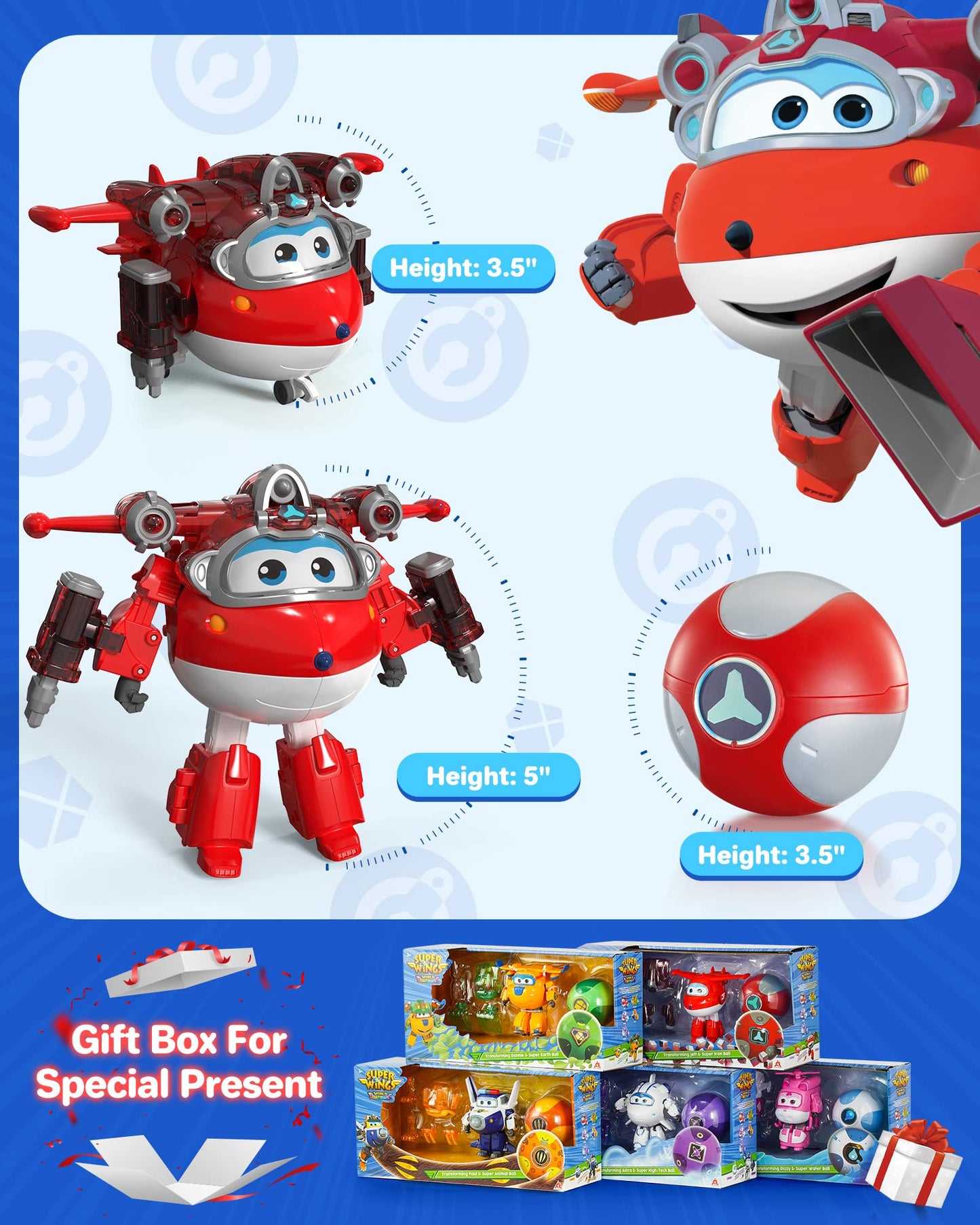 Super Wings Toys Action Figure 5' Transformer Jett Robot Airplane Toy Equipment Upgraded For Kids 3+ Birthday Gifts For Kids