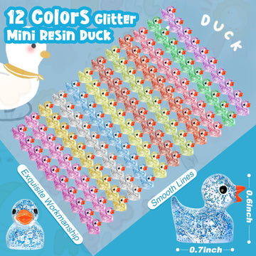 GOKUPOK 120 Pcs Glitter Mini Resin Ducks 12 Colors Little Duck Figures Tiny Ducks for DIY Garden Micro Landscape Aquarium Potted