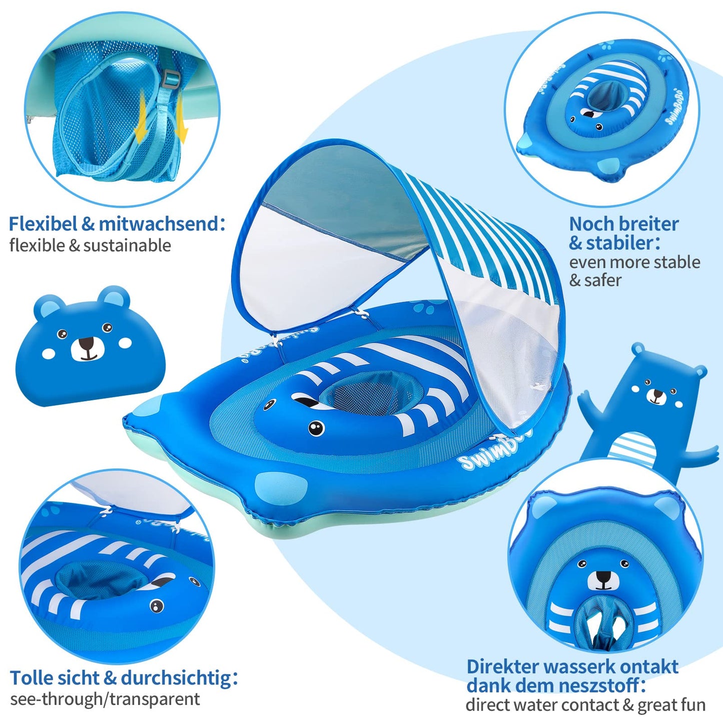 Swimbobo Baby Pool Float Ring with Adjustable Sun Canopy and Safety Seat Pool Toy for Age of 6-36 Months