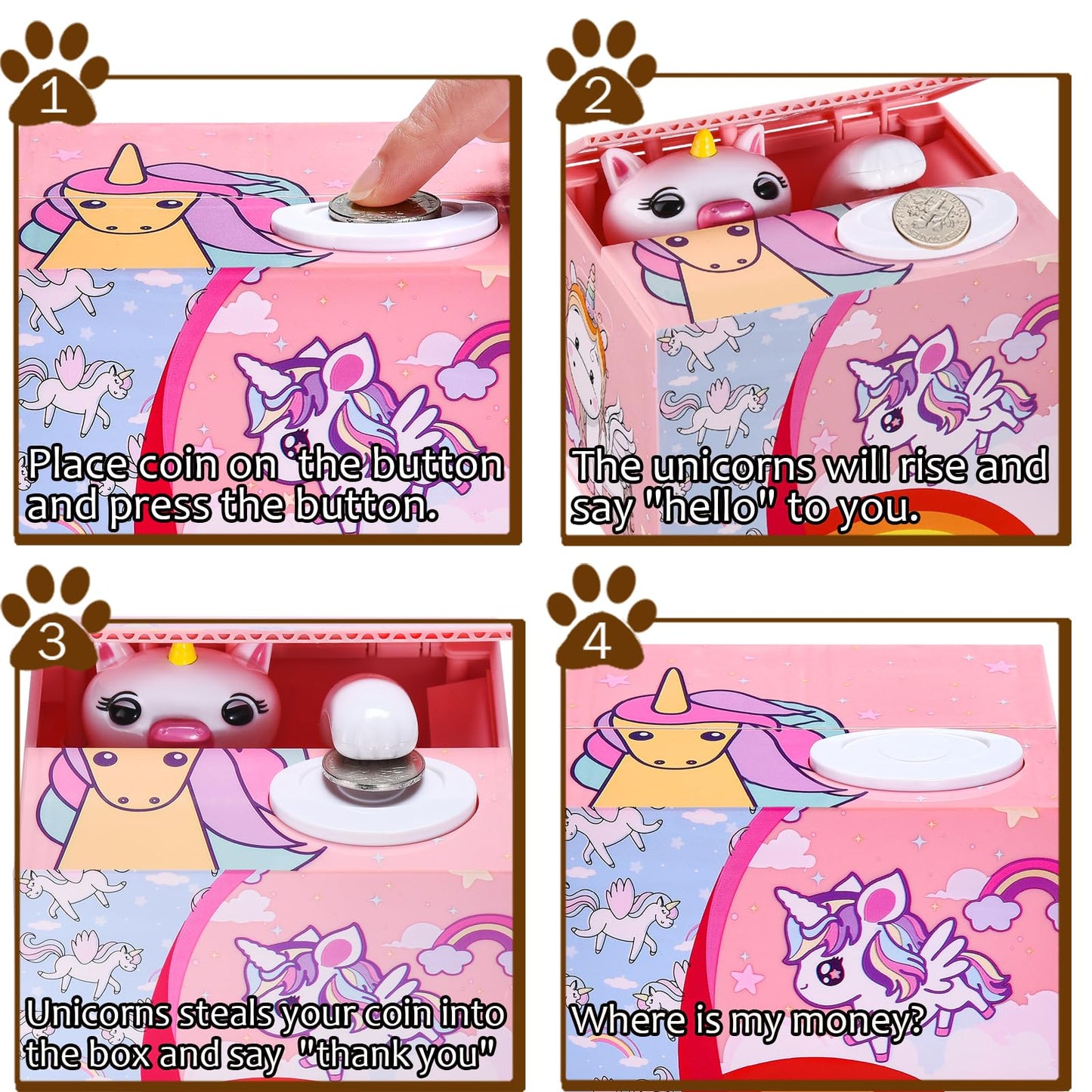 Unicorns Stealing Money Bank, Piggy Bank For Kids, Coin Bank For Money Saving, Automatic Stealing Money With English Speaking, Creative Gift