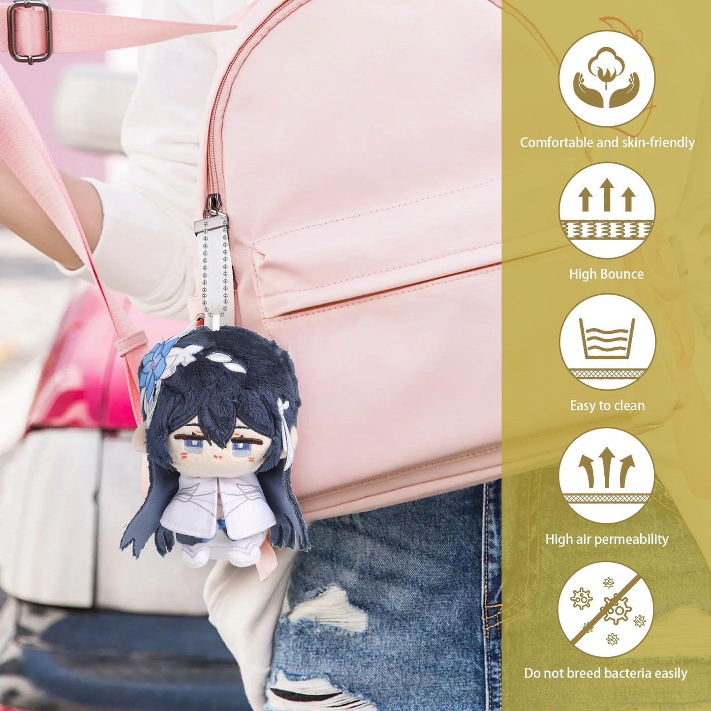 UTIEHD Anime Game Character Backpack Keychain Charm Cute 4 Inch Collectible Figure Compact Size for Bags and Keys for Fans (Elysia)