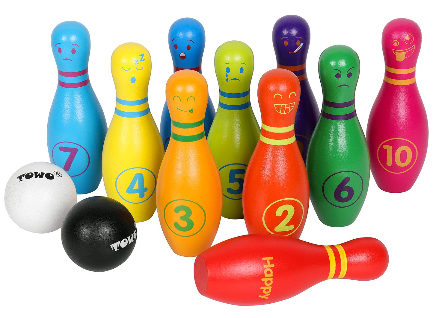 Toys of Wood Oxford Wooden Skittles Set - 10 Pin Bowling for Kids, Multicolour, 16.5x17x15cm, Model TW135, Fun Learning Toy