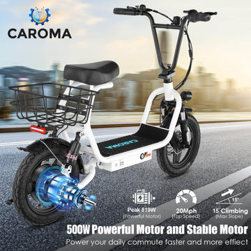 Caroma 819W Peak Electric Scooters For Adults, 14'' Fat Tire, 375Wh Battery, 25 Miles Range, 20Mph Top Speed, Foldable Electric