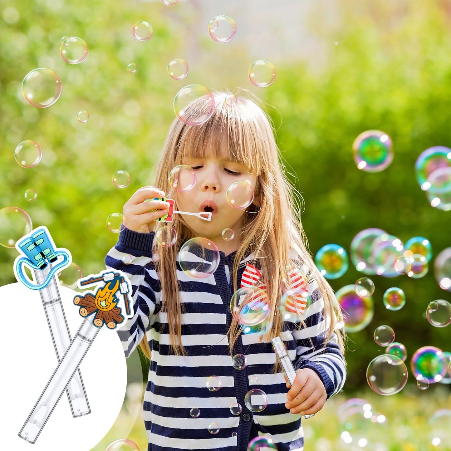 30 Pcs Bubbles Party Favors Mini Bubble Wands Tube Bulk Theme Maker Goodie Bags Stuffer Prizes Birthday Gift For Solution(Campin