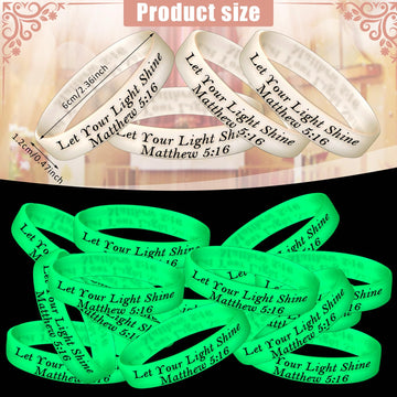 Chitidr 100 Pcs 8'' Christian Bracelets Let Your Light Shine Matthew 5: 16 Bible Verse Christian Wristbands Glow in the Dark Sil