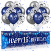 Blue 15Th Birthday Decorations For Boys Girls, Navy Blue Silver Happy 15Th Birthday Yard Banner And 15Th Birthday Balloons For 15Th Birthday Anniversary Party Supplies