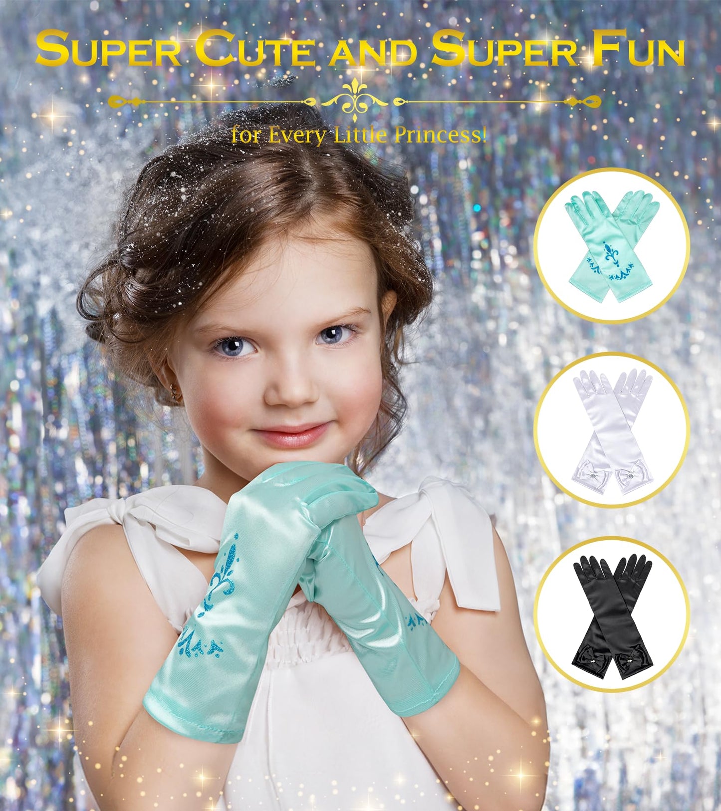Bibuty Princess Dress Up Accessories Princess Gloves For Little Girls, Blue Toddler Gloves For Girls Princess Dress Up Set, Costume Gloves Set Toy Gift For 3 4 5 6 Year Old Toddler Girls
