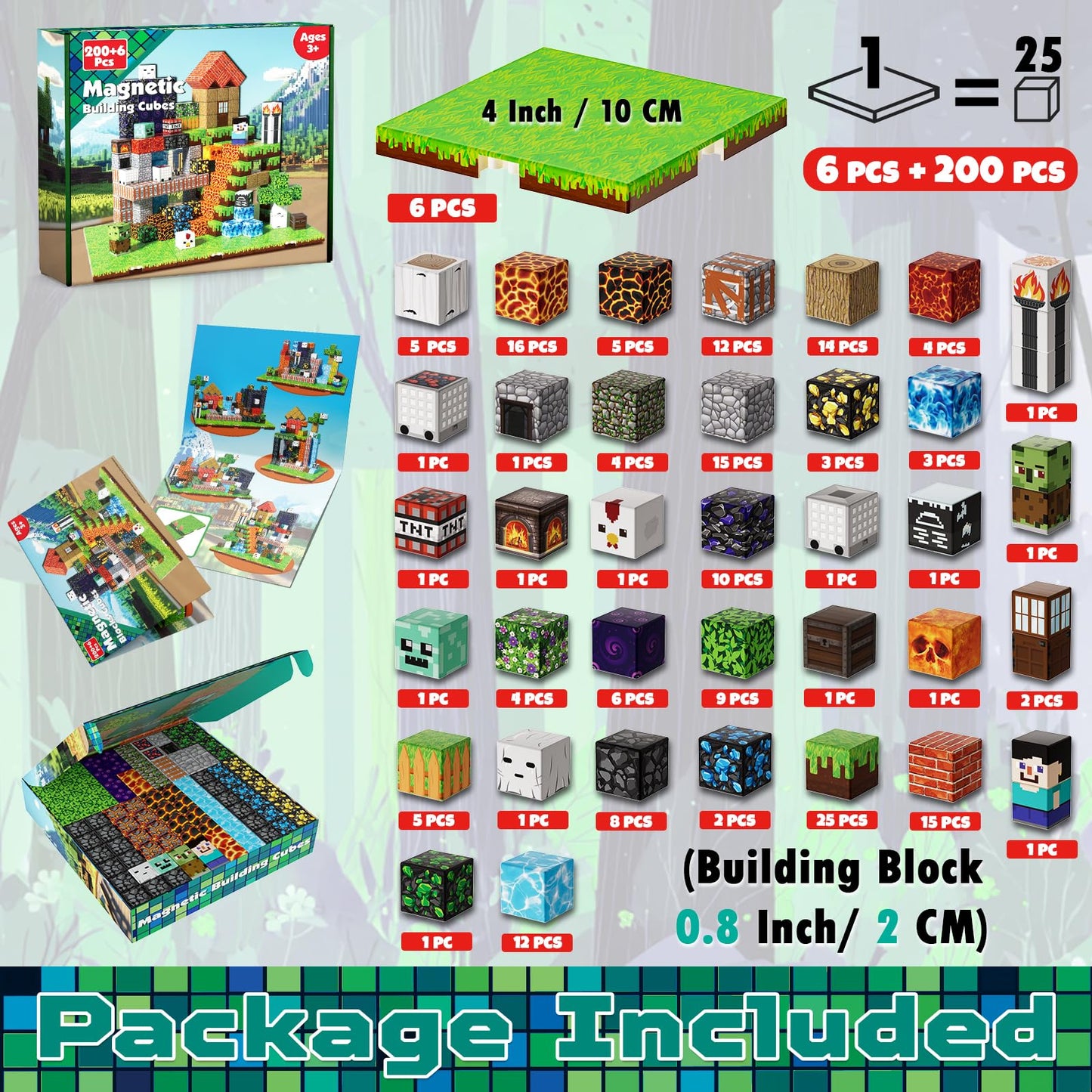 200PCS Magnetic Building Blocks with 6 Baseplate Magnetic Blocks Cubes for Kids Ages 4-8 Stacking Magnet Blocks STEM Building Toys for Boys Girls Ages 3 4 5 6 7 8-12 Birthday Gifts