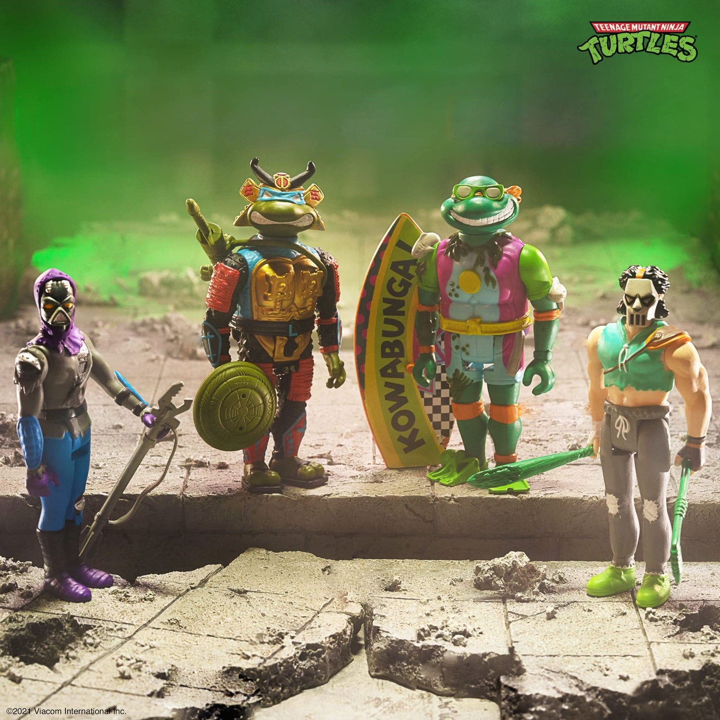 Super7 TMNT Sewer Surfer Michelangelo Action Figure, 3.75" Multicolor, Retro Cartoon Collectible, Model RE-TMNTW03-SRS-01