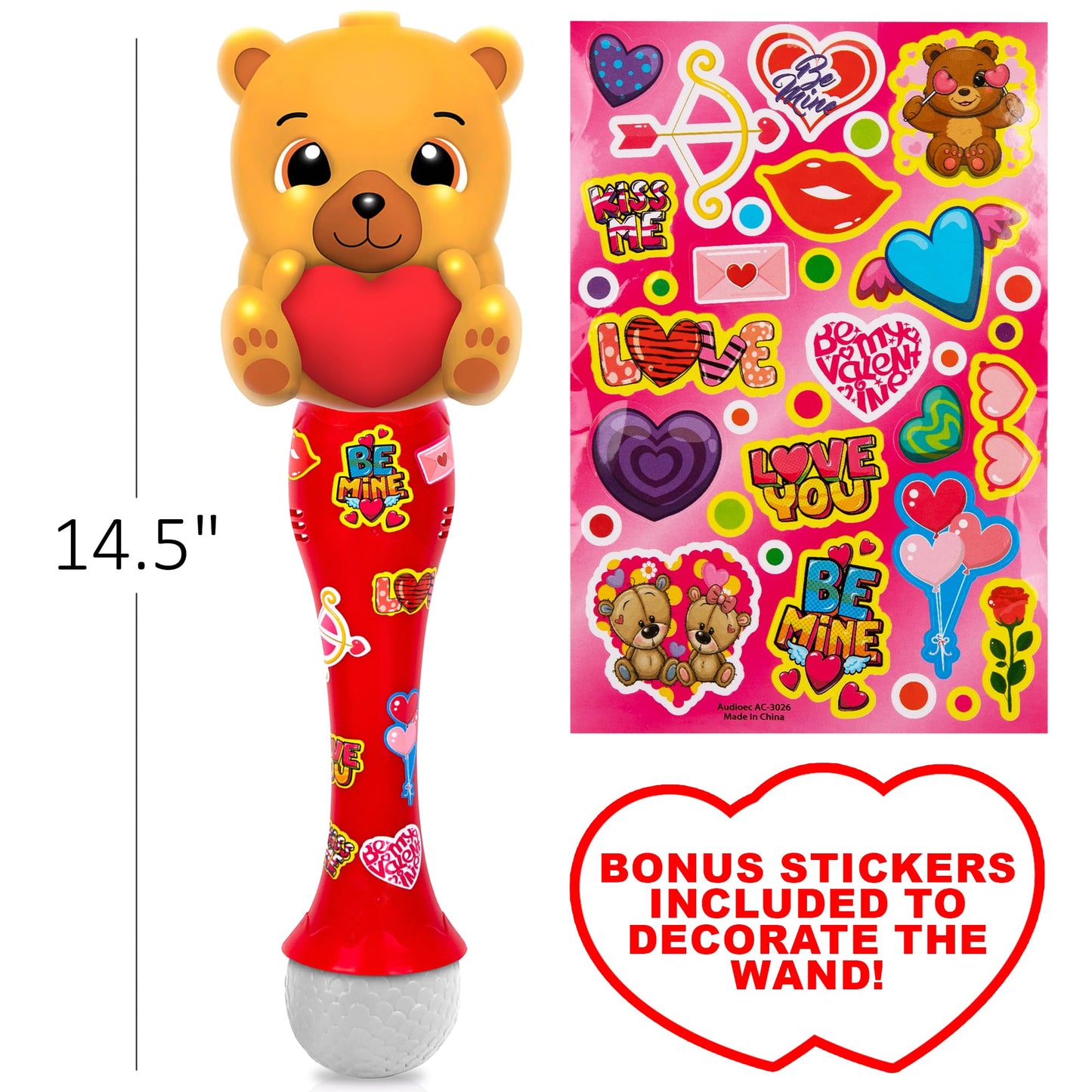 Artcreativity Light Up Valentine'S Day Bubble Wand For Toddlers, Heart Bubble Toy With Lights, Music, & Batteries, Valentines Day Gifts For Kids, Valentines Day Party Favors For Ages 3 4 5 6