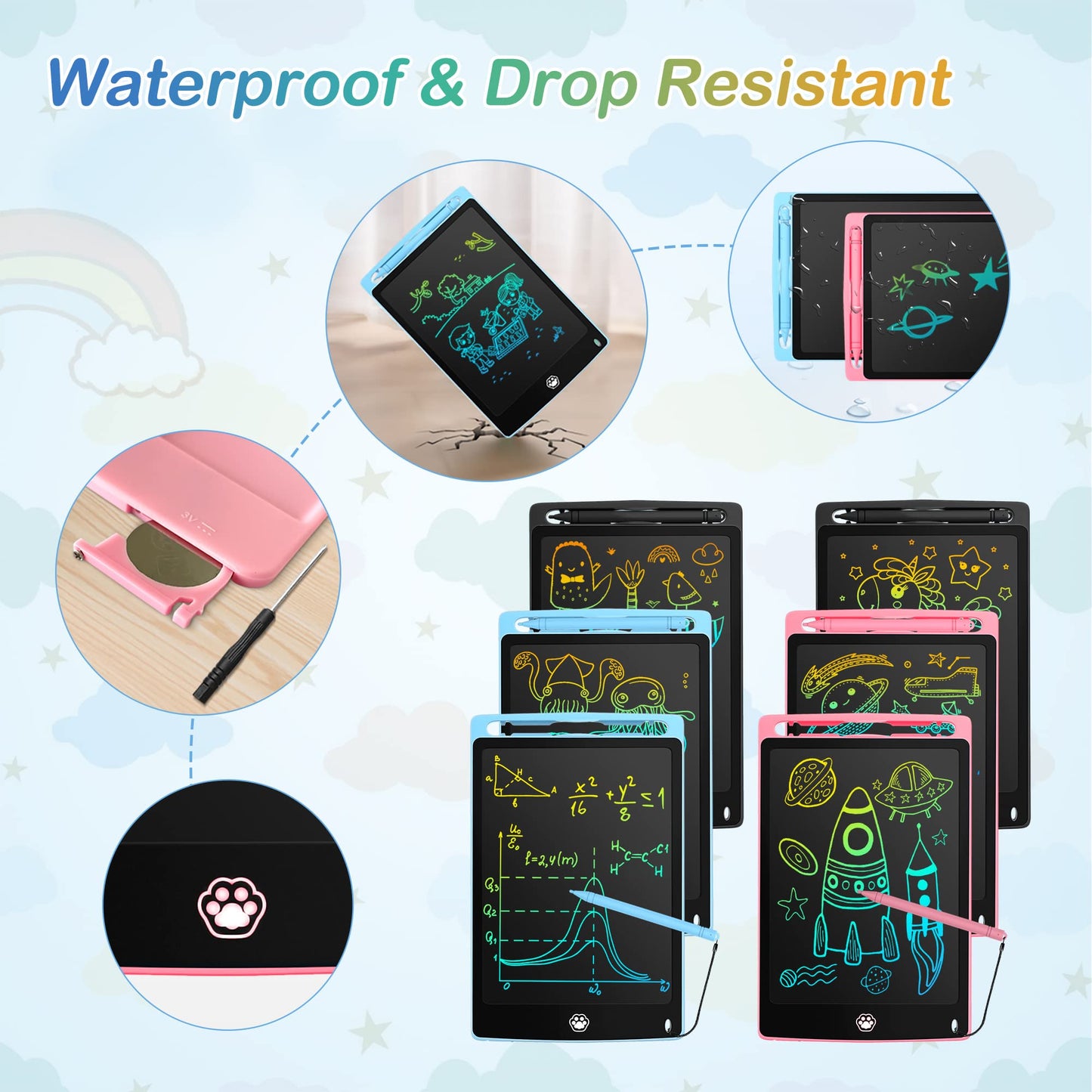 6 Pack LCD Writing Tablet, 8.5 Inch Writing Tablet for Kids, Colorful Screen Doodle Board Drawing Tablet, Digital Drawing Pad, L