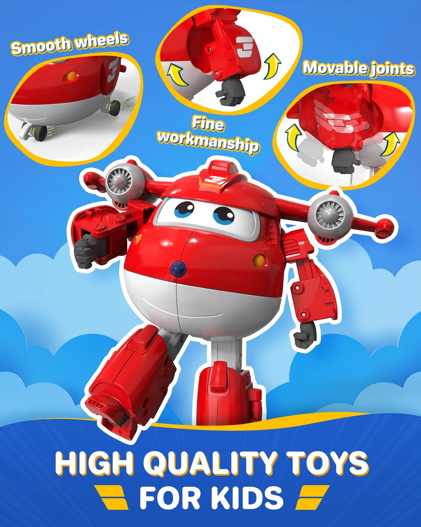 Super Wings 5' Transforming Supercharged Jett Airplane Toys, Action Figure, Airplane To Robot, Season 4 Transformer Toys, Gifts For 3+ Year Old Kids, Toys Plane Vehicle For Preschool Kids Play White