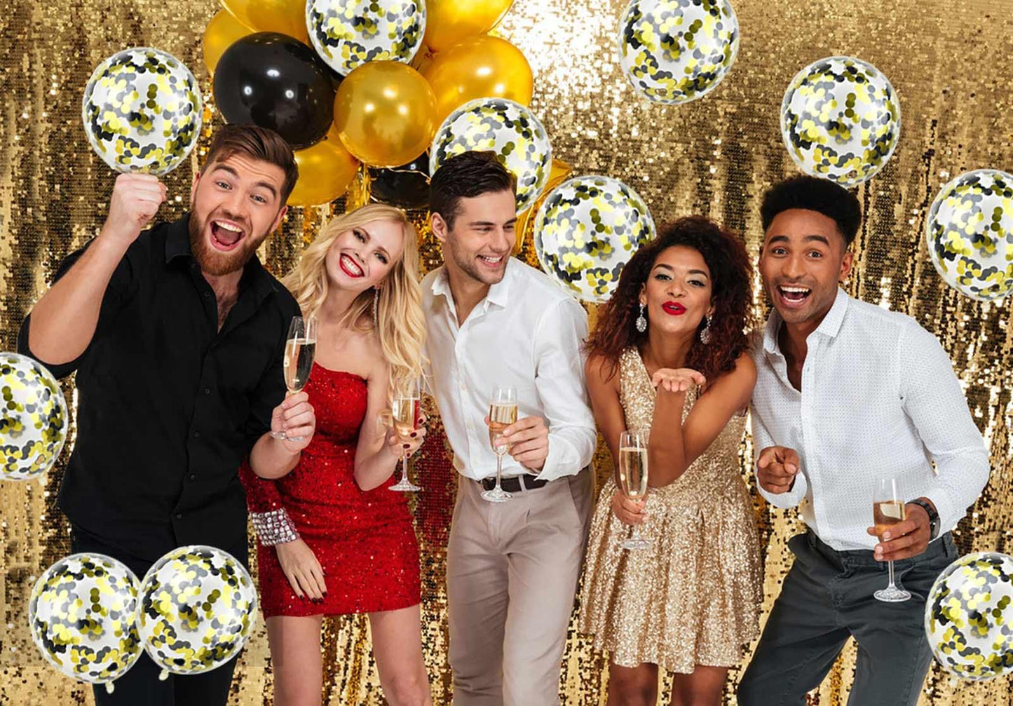 50Pcs Gold Black Foil Confetti Balloons,12 Inch Latex Balloon With Gold Black Confetti Inside For Birthday Family Party Graduation Decorations
